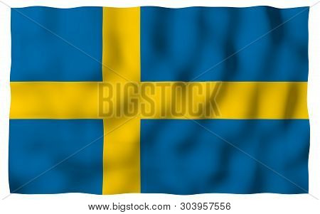 The Flag Of Sweden. Official State Symbol Of The Kingdom Of Sweden. A Blue Field With A Yellow Scand
