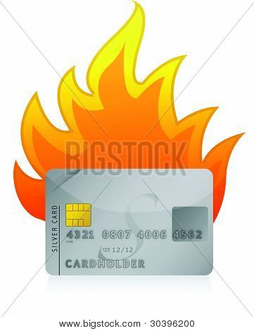 Kreditní karta na ohni koncept ilustrace design