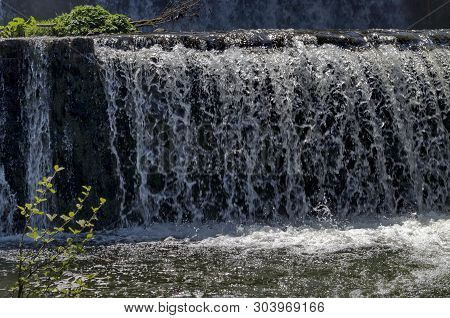 View Closeup Of Waterfall Part At Cascade Of River Bistritsa Between Village  Bistritsa And Village 