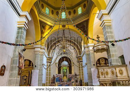 Oaxaca, Mexico - January 5, 2019 Basilica Dome Altar Temple Convent Carmen Alto Church Oaxaca Juarez