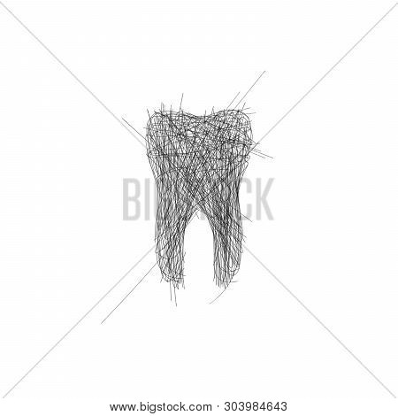 Hand Drawn Tooth Out Of Lines, Dantist Office Wall Decoration. Editable Stroke. Tooth Doodle. Vector