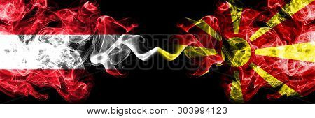 Austria, Austrian, Macedonia, Macedonian Competition Thick Colorful Smoky Flags. European Football Q