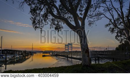 View Of A Beautiful Sunset In Background Of Mare Island In Vallejo, Ca. , Solano County Seen From Th