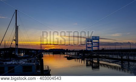 View Of A Beautiful Sunset In Background Of Mare Island In Vallejo, Ca. , Solano County Seen From Th