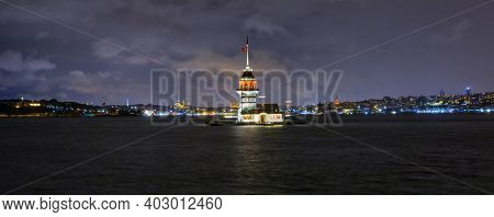 Istanbul city  and The Maiden's Tower (Kiz Kulesi) at night