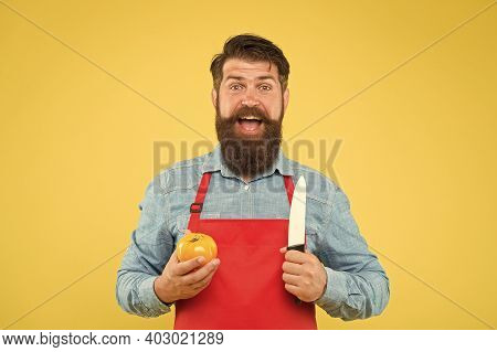 Fresh Salad Recipe. Mature Man Hold Knife And Vegetable. Safe Cutting. Cutting Veggies. Ultimate Lis