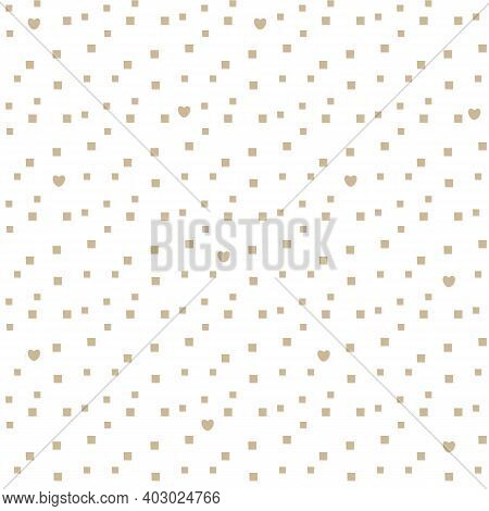 Beige Seamless Repeat Pattern With Random Uneven Squares And Small Hearts Shape On White Background