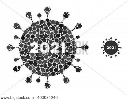 2021 Coronavirus Composition Of Round Dots In Variable Sizes And Color Hues. Vector Round Elements A