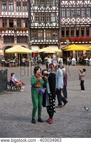 Frankfurt, Germany September 3 2015: Tourist Chinese People Taking Photos At The Famous Historical L