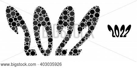 2022 Perspective Text Composition Of Round Dots In Various Sizes And Color Tints. Vector Round Dots 