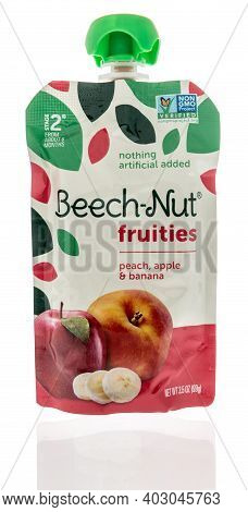 Winneconne, Wi -9 January 2021: A Package Of Package Of Beech Nut Fruites Pouch On An Isolated Backg
