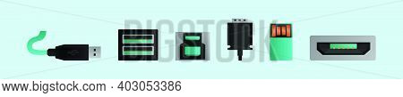 Set Of Usb Ports Cartoon Icon Design Template With Various Models. Modern Vector Illustration Isolat