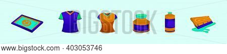Set Of Screen Printing Cartoon Icon Design Template With Various Models. Modern Vector Illustration 