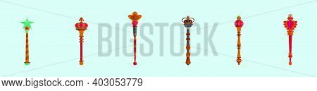 Set Of Sceptre Cartoon Icon Design Template With Various Models. Modern Vector Illustration Isolated