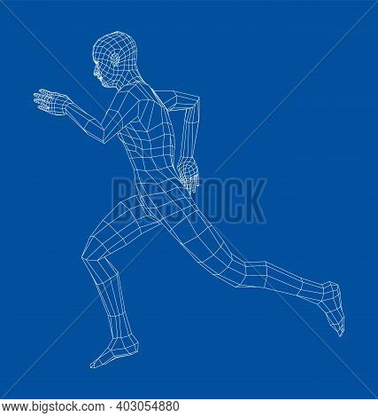 Wireframe Running Man. Vector 3d Rendering. Man In Running Pose