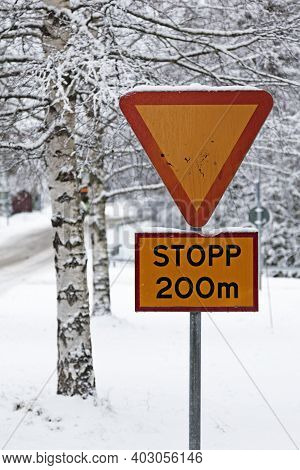 Traffic Sign Meaning Duty To Give Way And Sign With Warning For Stop