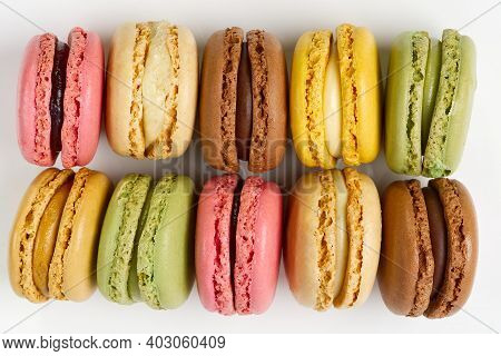 Macaron. Traditional French Colorful Macarons Close Up Asbackground, Macro