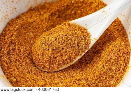 Georgian Spices. Svan Salt In A Ceramic Spoon.