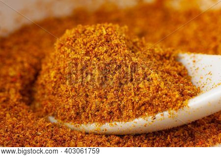 Georgian Spices. Svan Salt In A Ceramic Spoon.