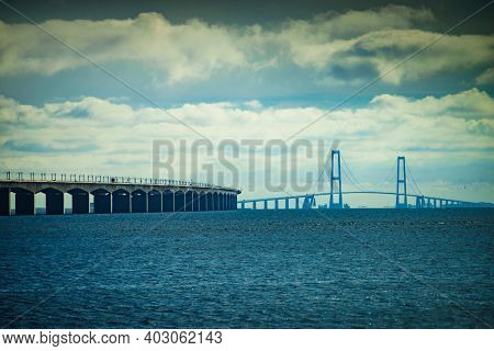 The Bridge Across The Great Belt - The Storebaelt Bridge In Denmark.