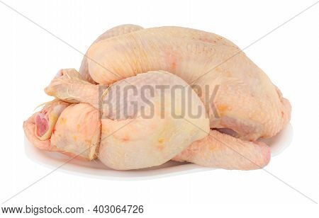 Fresh Raw Poussin Chicken Sometimes Called Spring Chicken Isolated On A White Background
