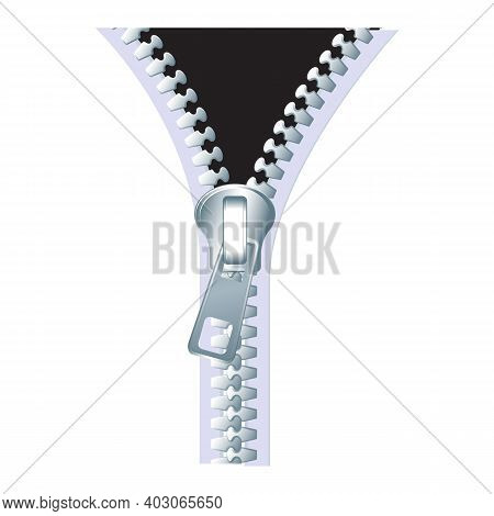 Zippers Icon, Closed And Open Zipper, Zip Pull Icons. Zipper Black Silhouettes, Closed And Open Zip 