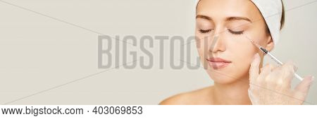 Cheek Injection At Spa Salon. Doctor Hands. Pretty Female Patient. Beauty Treatment. Healthy Skin Pr