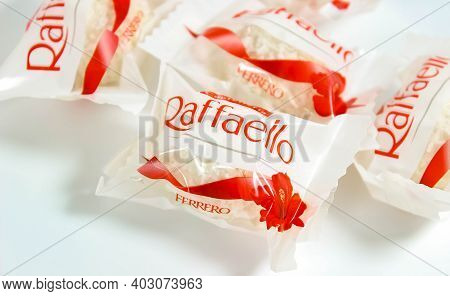Chelyabinsk, Russia-january 04, 2021: Raffaello Coconut Candies In A Separate Package. Selective Sho