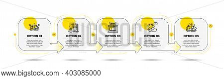 Construction Building, Sports Arena And Shop Line Icons Set. Timeline Process Flowchart. Arena Stadi