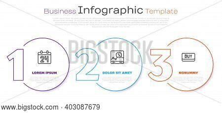 Set Line Calendar, Website With Growth Graph And Buy Button. Business Infographic Template. Vector