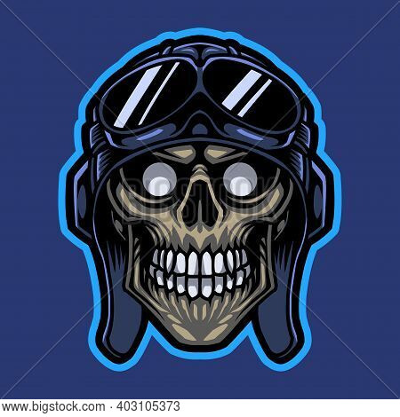 Rider Skull Head Mascot Logo With Blue Background