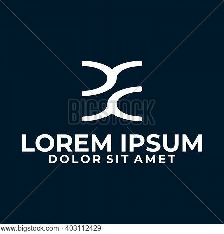 Initial Letter Yc, Yy, De Or Dc Logo Template With Geometric Curve Line Art Illustration In Flat Des