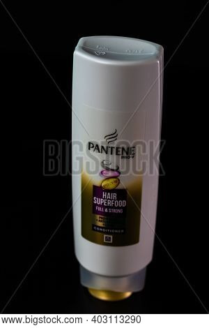 Pantene For Women, Products For Washing Hair Isolated On Black Background. Bucharest, Romania, 2021