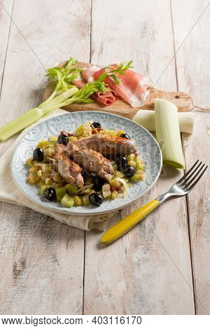 filled rolls with ham leek and black olives