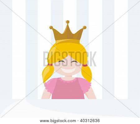 Lidt forkælet blond prinsesse med gylden krone. Vektor illustration