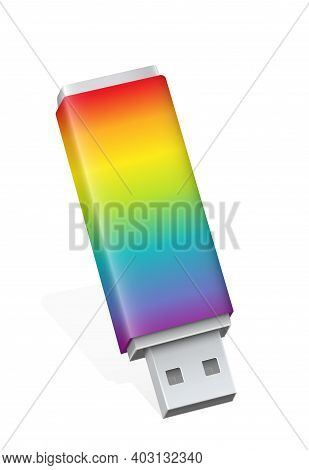 Rainbow Gradient Colored Usb Stick, Single Colorful Funny Flash Drive. Isolated Vector Illustration 