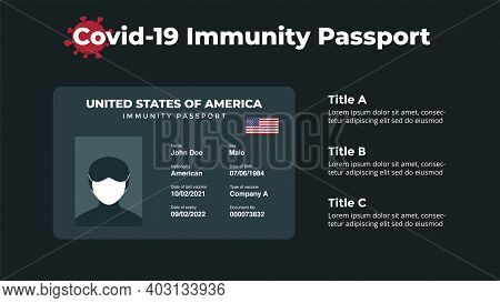 Coronavirus Vaccine Immunity Passport. Vector Infographic. 2019-ncov Id Pass. Covid-19 Presentation 