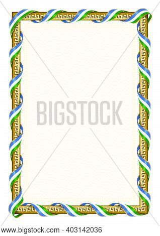 Vertical  Frame And Border With Bashkortostan Flag, Template Elements For Your Certificate And Diplo