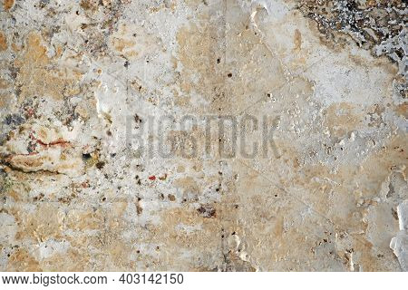 Dirty And Old Acrylic Color On Cement Are Dammaged And Peeling Because Aged And Effect Of Moisture A