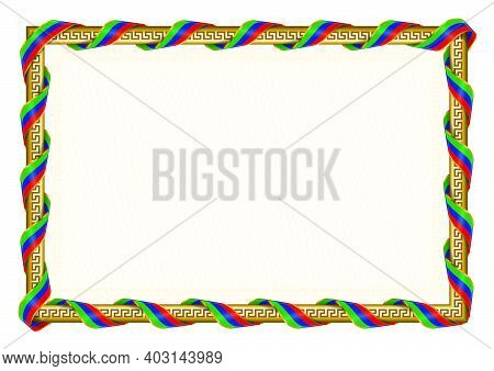 Horizontal  Frame And Border With Dagestan Flag, Template Elements For Your Certificate And Diploma.
