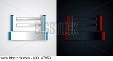 Paper Cut Boxing Ring Icon Isolated On Grey And Black Background. Paper Art Style. Vector