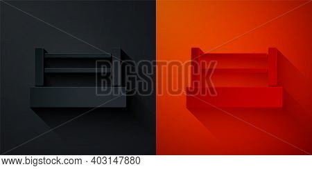 Paper Cut Boxing Ring Icon Isolated On Black And Red Background. Paper Art Style. Vector
