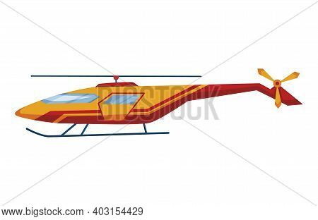 Helicopter Cartoon Aviation. Avia Transportation With Propeller Isolated On White. Vector Copter Air