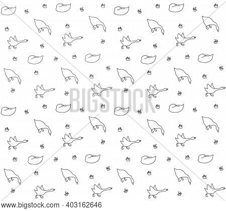 Cute Funny Goose Hand Drawn Seamless Pattern Background, Vector Illustration