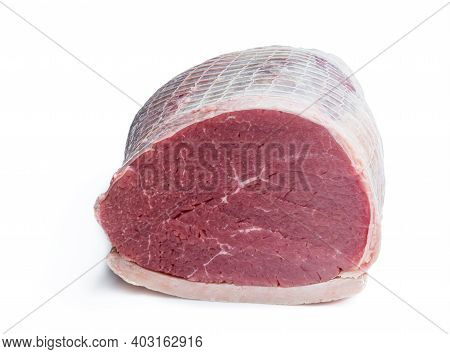 Netted  Raw Meat Piece Isolated On White Background