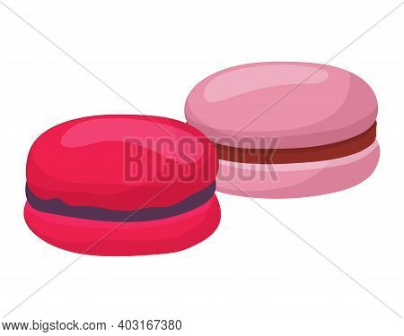 Concept European Foodstuff Macaroon Icon, Flour Confectionery Product Cookie Flat Vector Illustratio