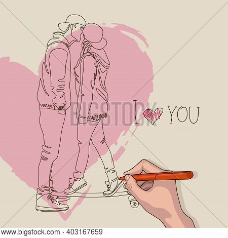 Valentine With An Inscription I Love You And A Couple In Love