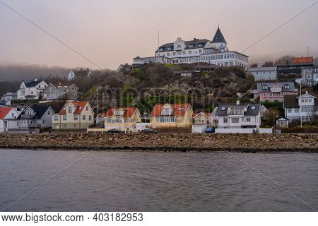 Dcember 19, 2020 - Molle, Sweden: Houses Built On The Hillside Overlooking The Marina. Picture From 