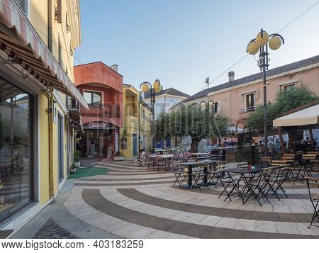 Tortoli, Sardinia, Italy, September 9, 2020: View Of Piazza Roma Square At Old Town Of Tortoli With 