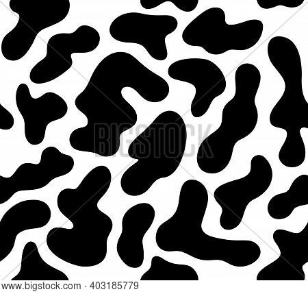 Cow Skin Seamless Pattern. Dalmatian Doodle Speck Bg. Animal Fur Texture In Vector. Black And White 